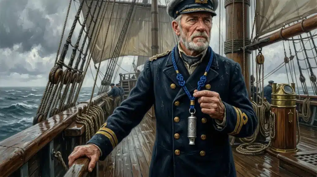Officier maritime commandant voilier en mer agitée